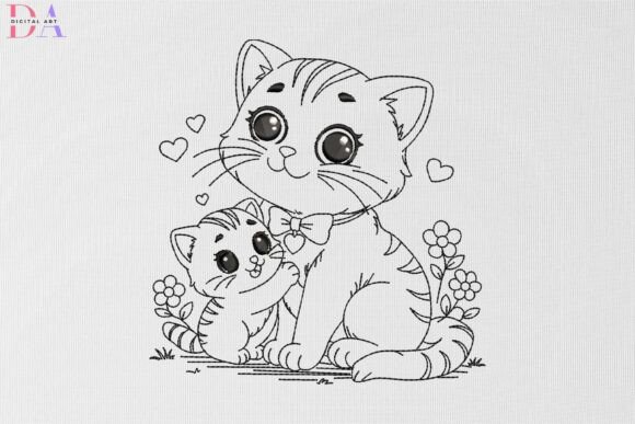Adorable Cute Mother Cat and Kitten Design