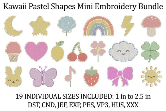 Adorable Kawaii Pastel Shapes Embroidery Set