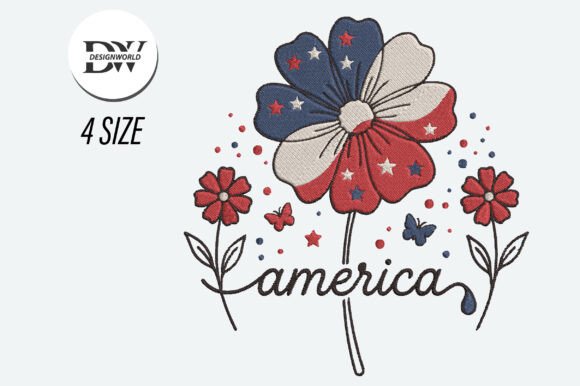 America Flower Embroidery Design: A Patriotic Touch