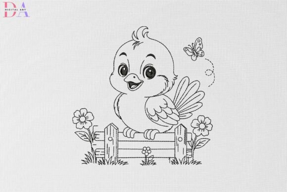 Charming Baby Bird on Garden Fence Design