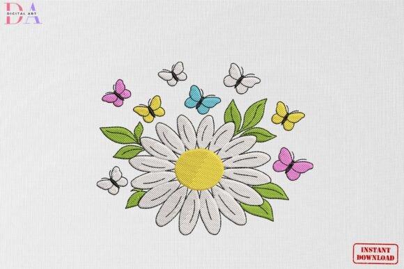 Charming Butterfly Daisy Bloom Garden Embroidery