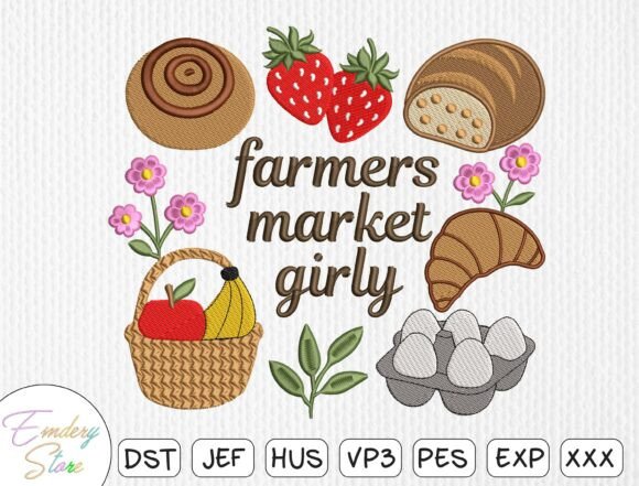 Charming Farmers Market Girly Embroidery