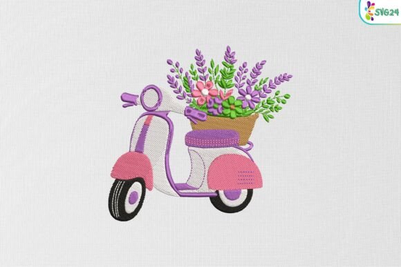 Charming Floral Scooter with Lavender Embroidery