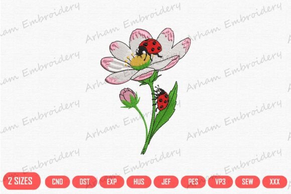 Charming Ladybugs on Blossom Embroidery