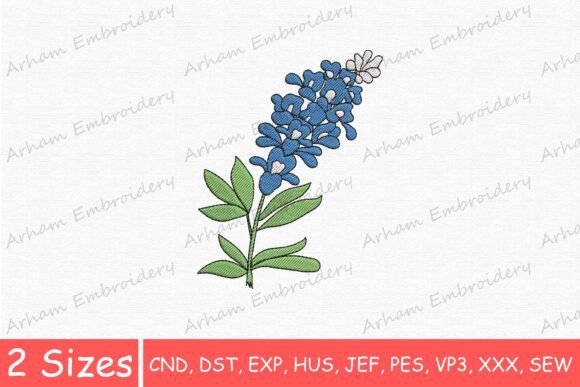 Elegant Blue Lavender Flower: A Delicate Embroidery Design