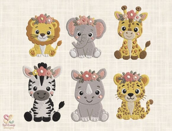 Floral Baby Safari Embroidery for Boutiques