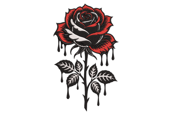 Gothic Dripping Rose: A Darkly Elegant Embroidery Design