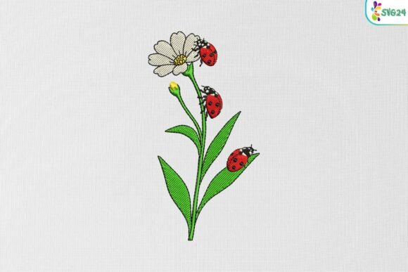 Ladybugs and Wildflower: A Charming Embroidery Design