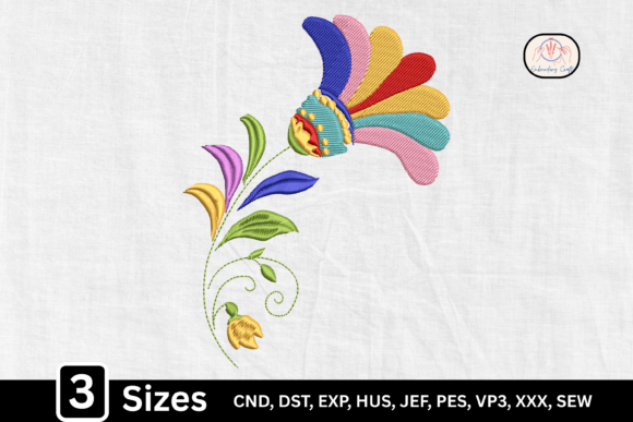 Scandinavian Floral Folk: A Vibrant Embroidery Design