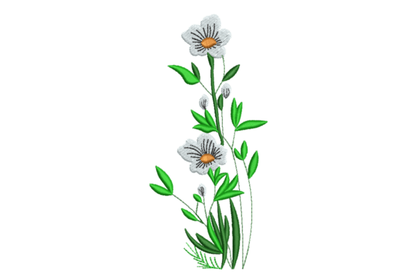White Wildflower Stem: A Versatile Embroidery Design